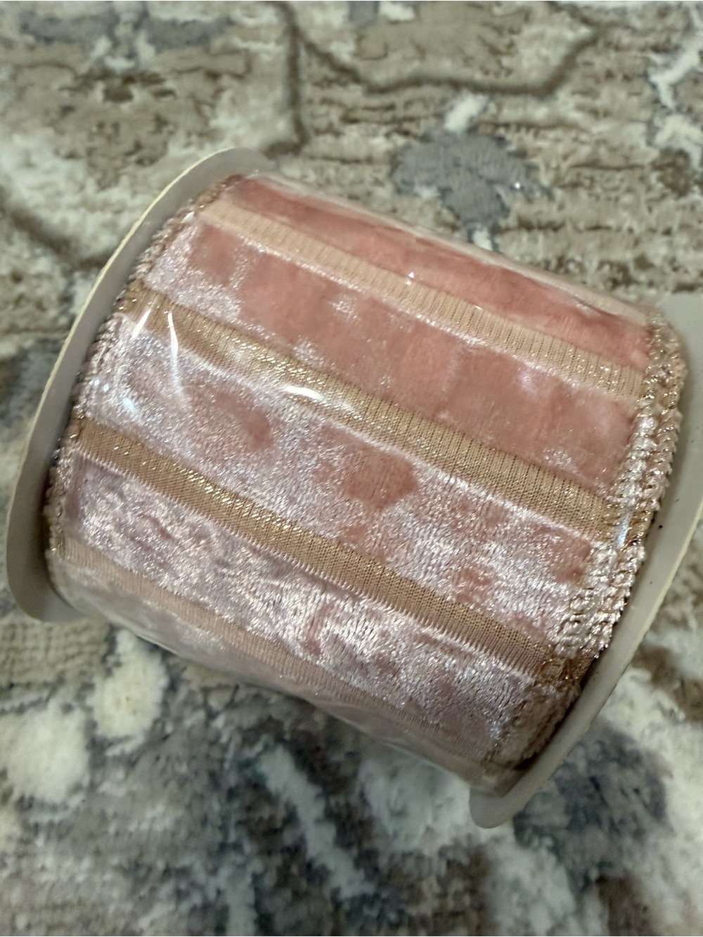 Velvet Decorative Ribbon in Dusty Pink with Gold Trim